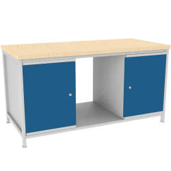 Metalowy stół warsztatowy z dwoma szafkami STW 402 - 160 cm szer.