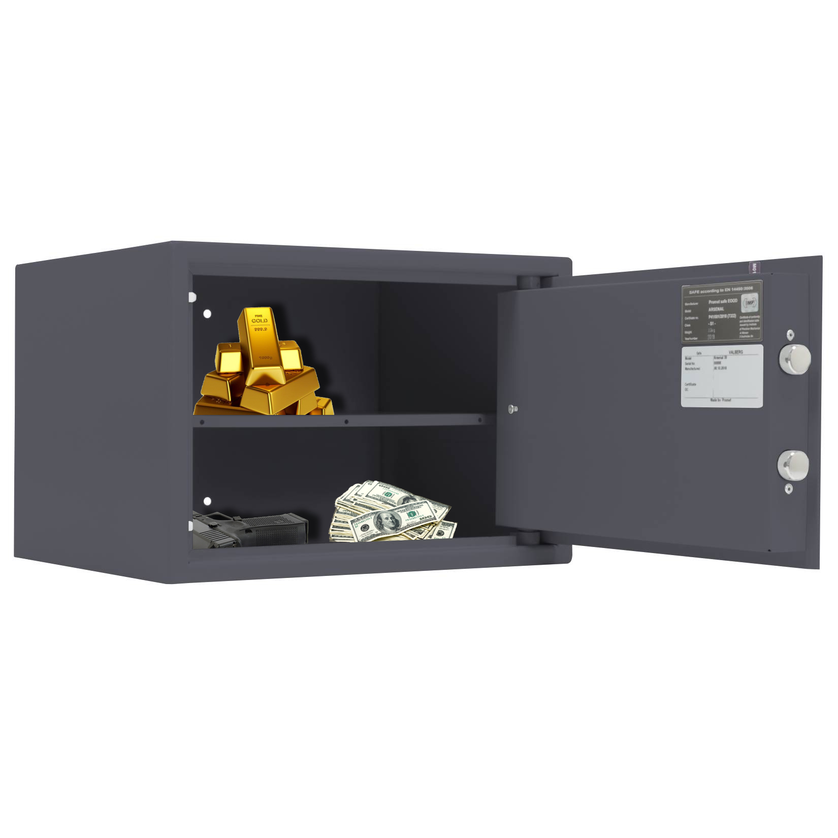 Przyklad zastosownia sejfu Valberg S1 Arsenal 30 z zamkiem elektronicznym w kolorze grafitowym