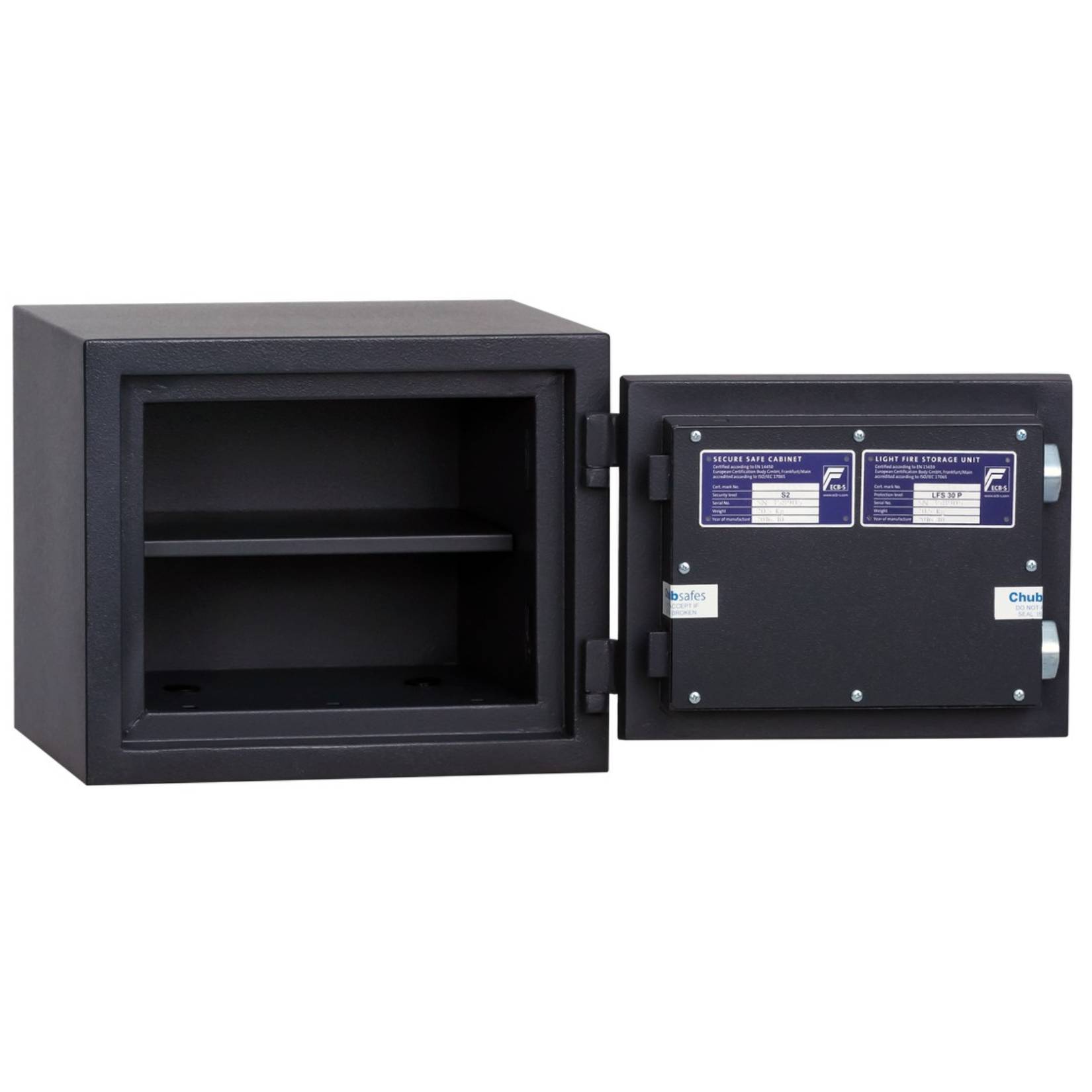 Wnętrze sejfu ognioochronnego w klasie S2 z zamkiem elektronicznym Chubbsafes Homesafe 10
