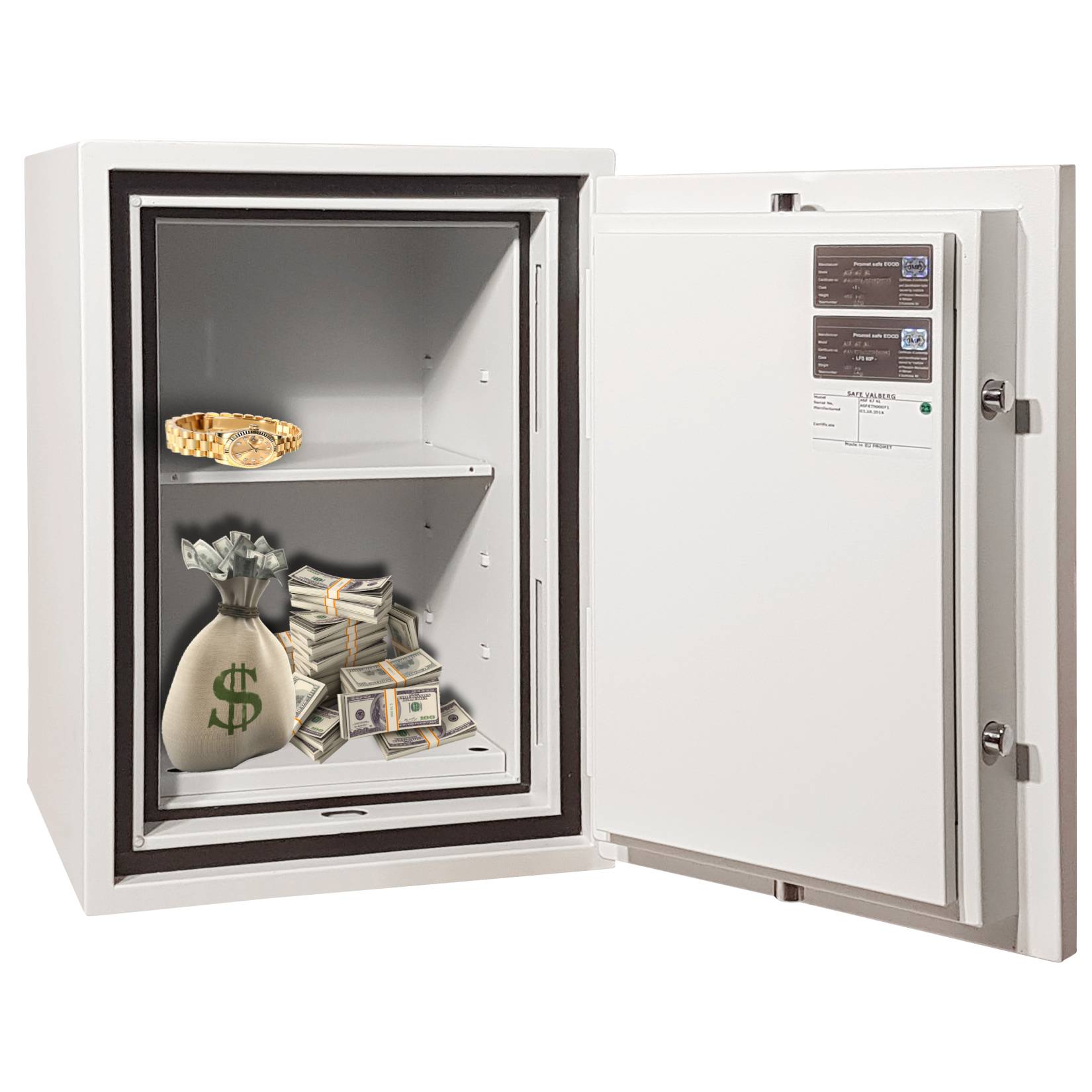 Sejf ogniotrwały z zamkiem elektronicznym Valberg ASF 67 - przykładowa zawartość