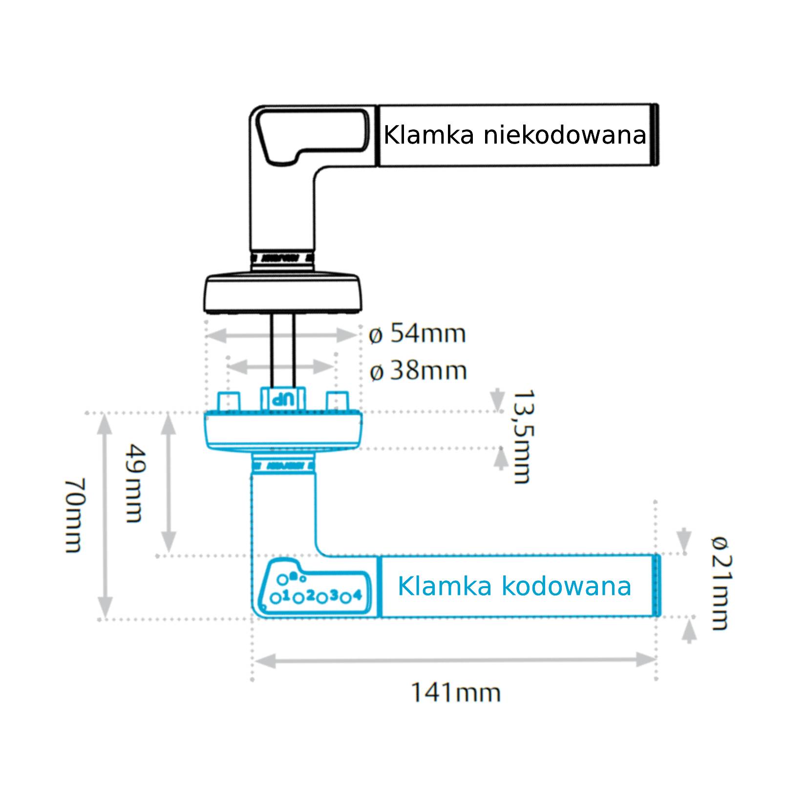 Dane techniczne i wymiary klamki szyfrowej Assa Abloy 8812