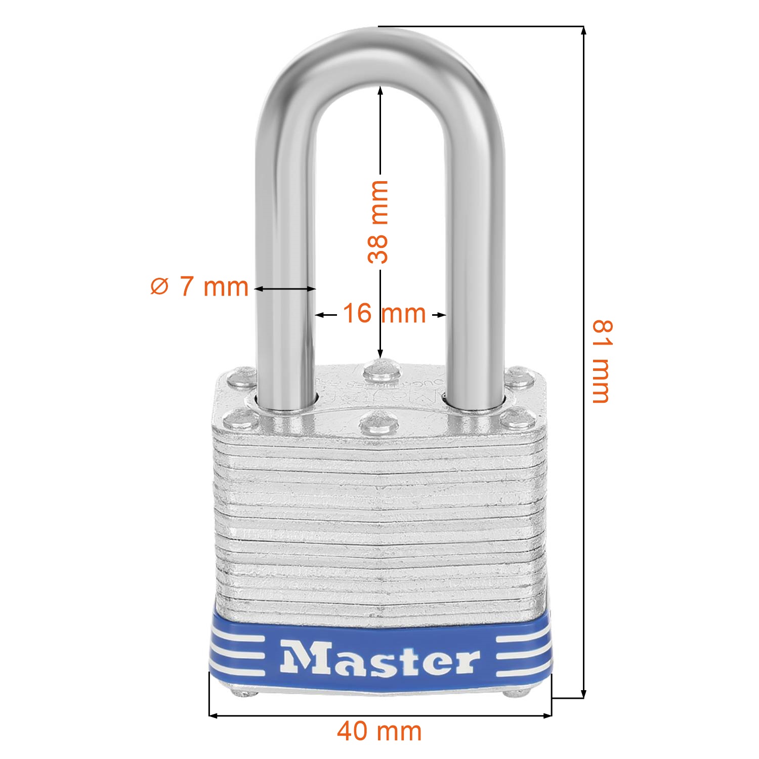 Wymiary kłódki stalowej Masterlock 3EURDLF