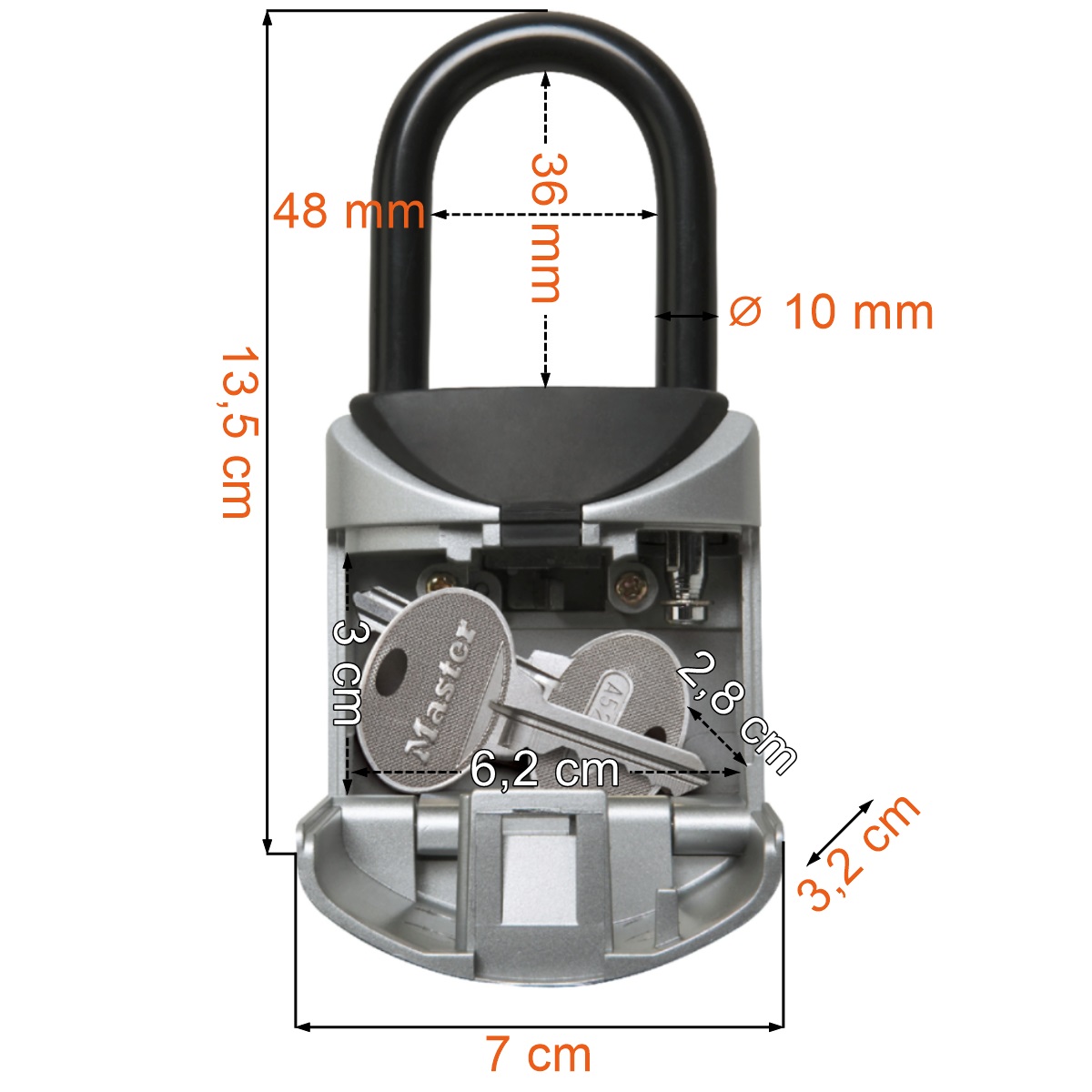 Wymiary mini sejfu na klucze z szeklą Masterlock 5460EURD