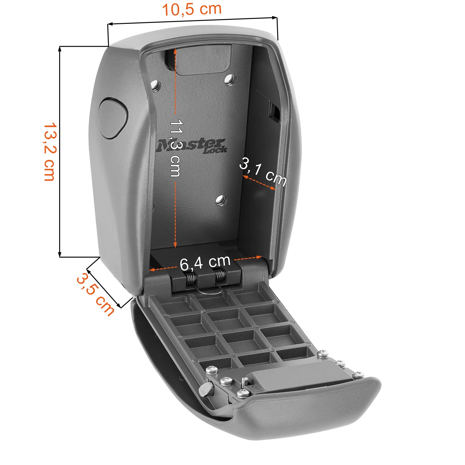 Wymiary techniczne oraz dane mini sejfu na klucze Master Lock 5415EURD