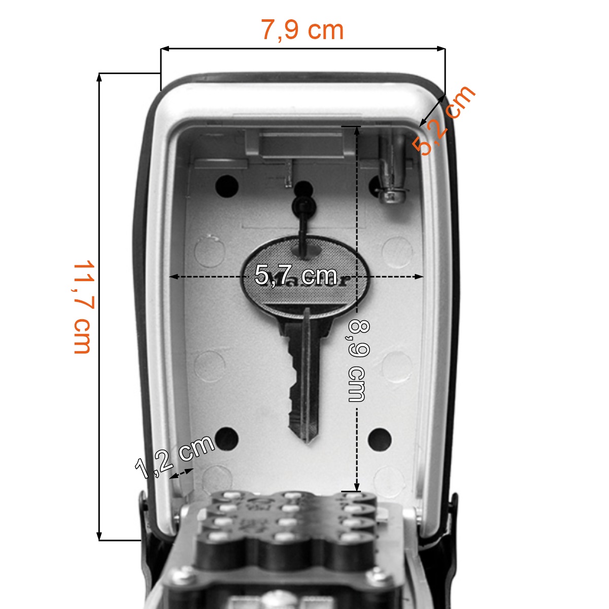 Wymiary skrzynki na klucze metalowej Masterlock 5423EURD