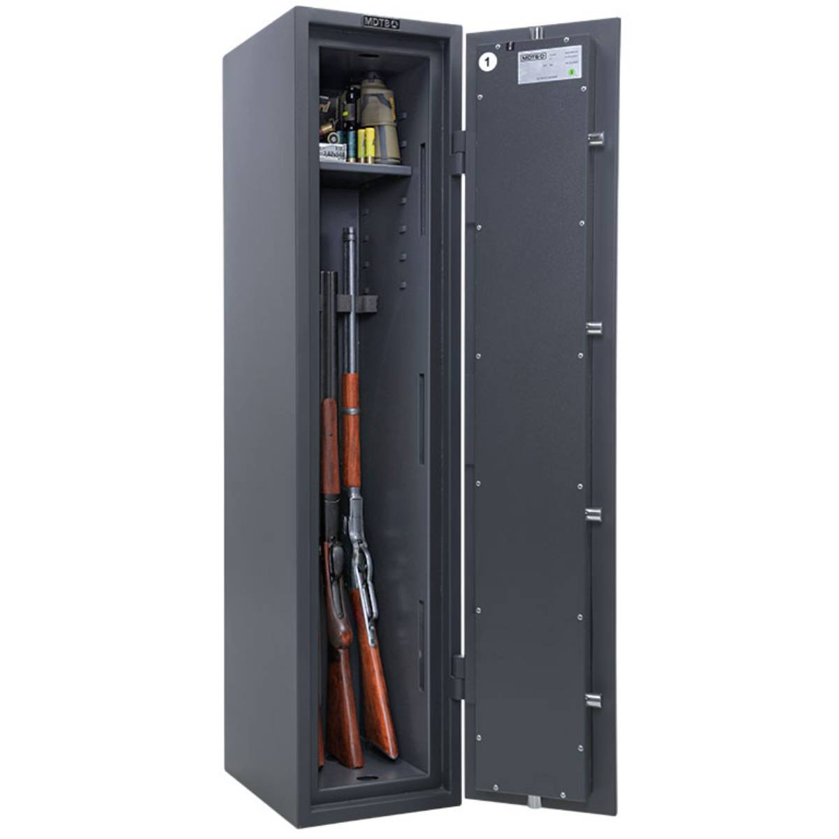 Przykład wykorzystania uchwytów na broń w sejfie na broń długą Valberg ASG WS3 z zamkiem kluczowym