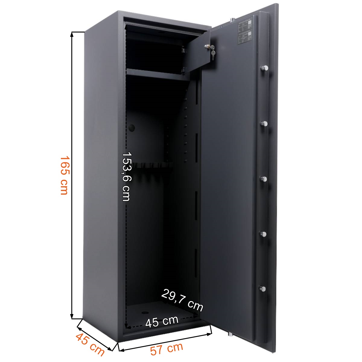 Wymiary sejfu ogniotrwałego na broń z zamkiem kluczowym Valberg ASG WS8 klasy I