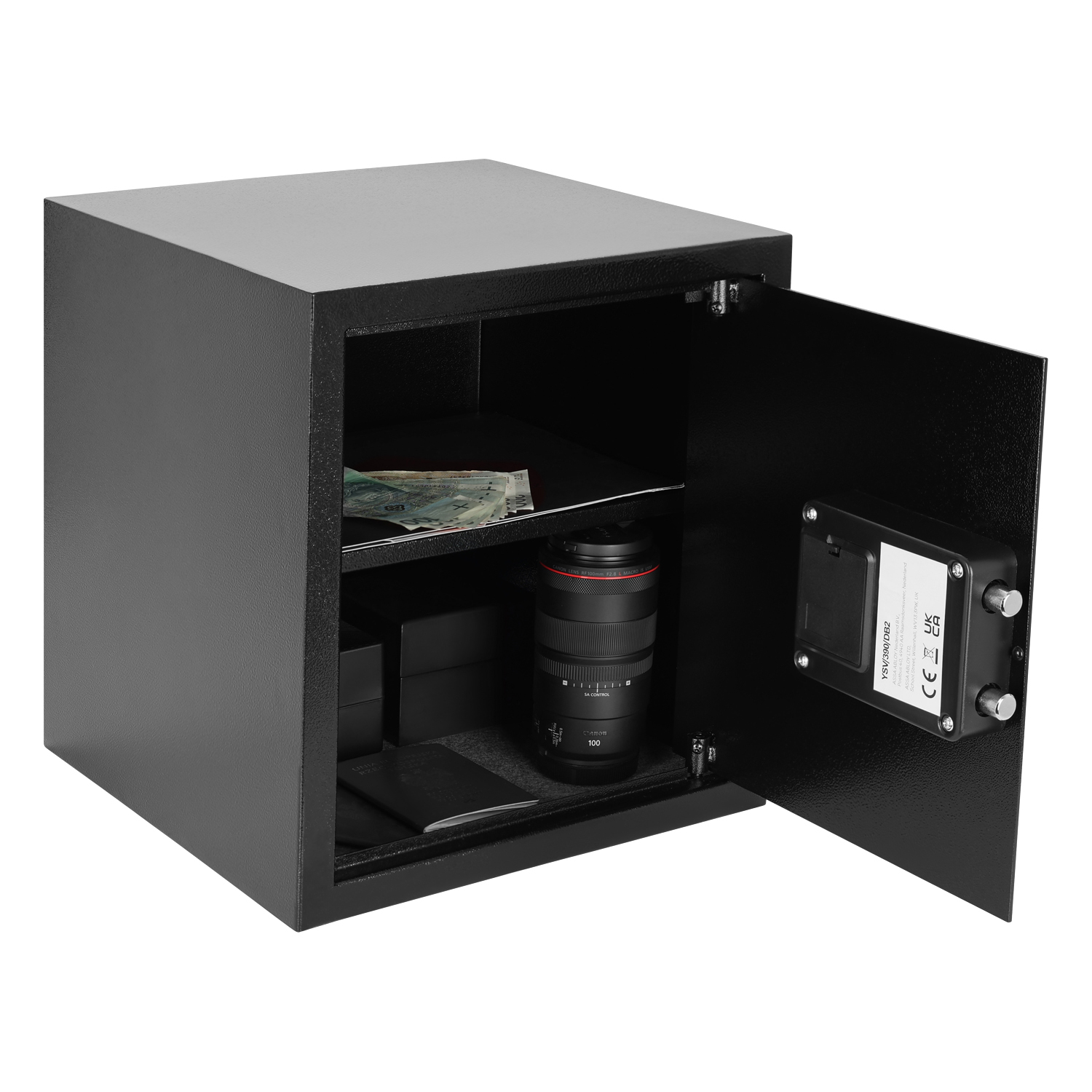 Wnętrze sejfu hotelowego Yale YSV/390/DB2 - automatyczna blokada drzwi