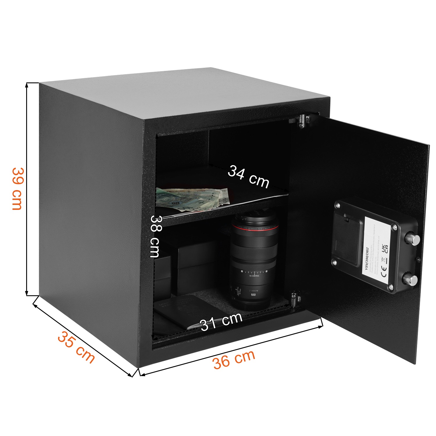 Dane techniczne i wymiary sejfu na gotówkę Yale YSV/390/DB2